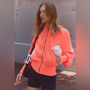 NWT Free People Movement Lowkey Zip Up In Neon Coral